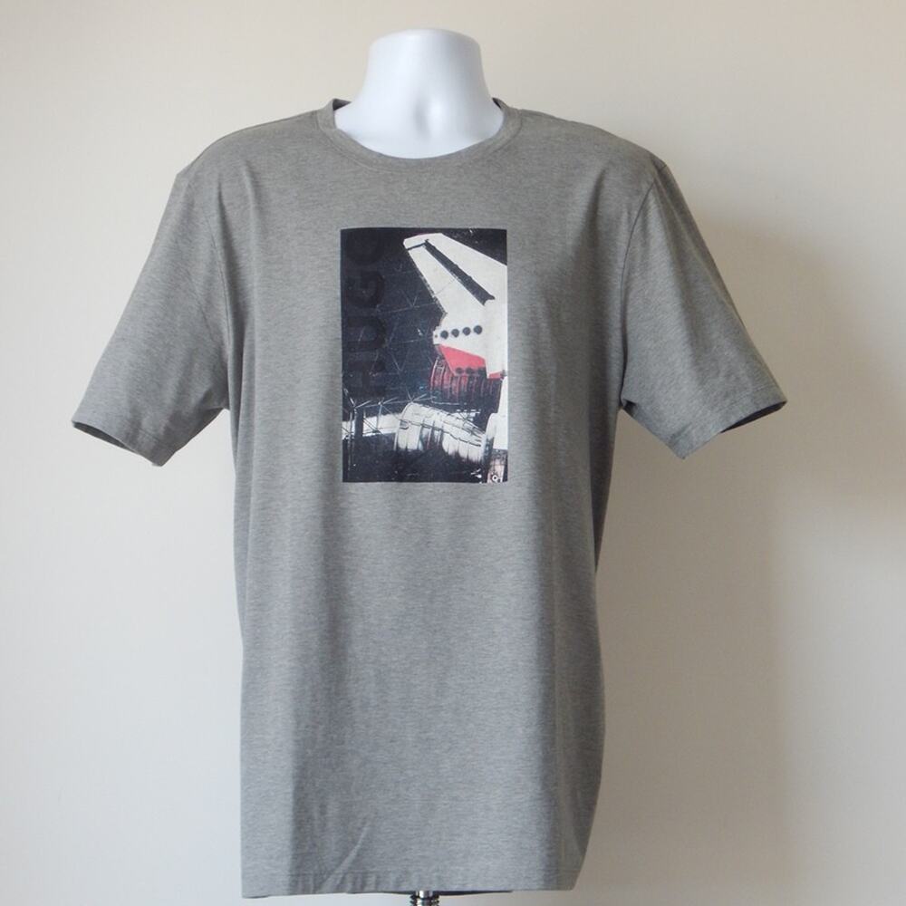 HUGO by Hugo Boss Men’s Grey Dinumo Print Graphic Crew Neck T Shirt XXL NWT